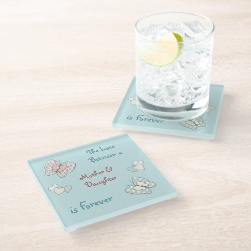 Butterflies and flowers mom daughter glass coaster