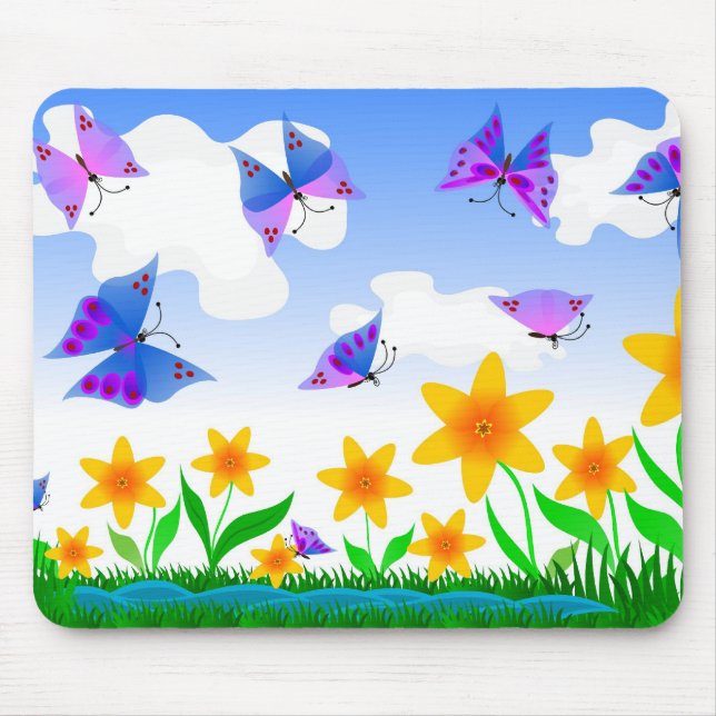 Butterflies and flowers mouse pad (Front)
