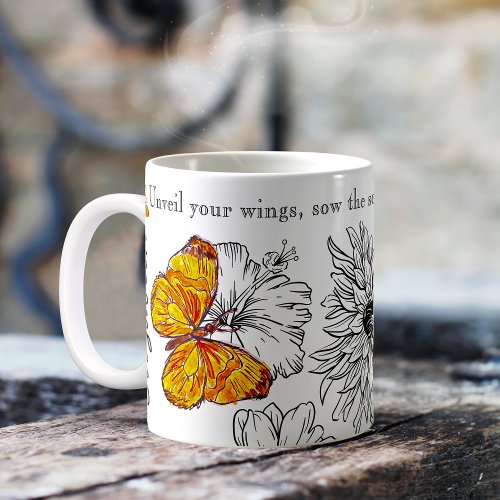 Butterflies and Flowers Name and Personal Message Coffee Mug