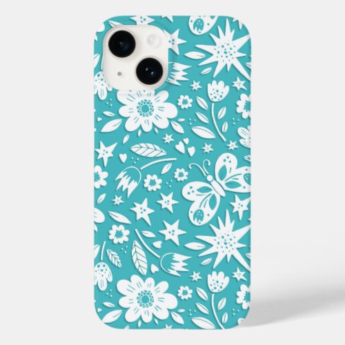 Butterflies And Flowers On Aqua Case_Mate iPhone 14 Case