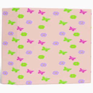 butterflies and flowers on pink 3 ring binder