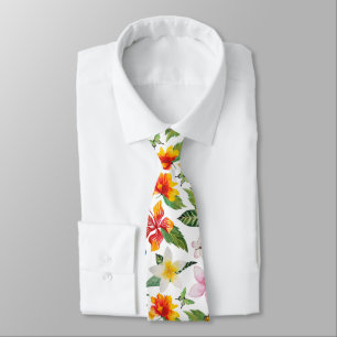 Butterflies and Flowers On White Neck Tie