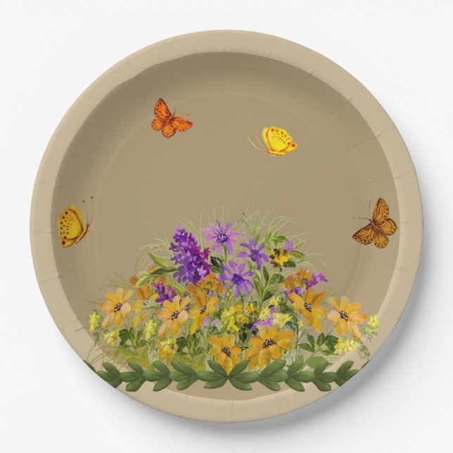 Butterflies and Flowers Paper Plates (Front)