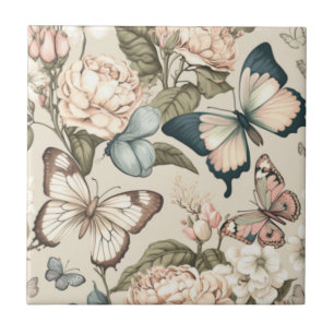 Butterflies and flowers pastel  ceramic tile