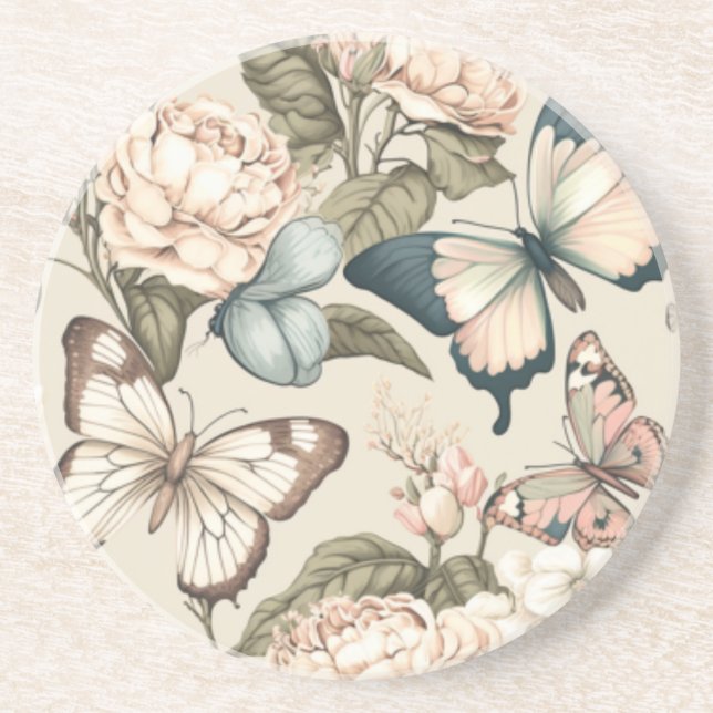 Butterflies and flowers pastel  coaster (Front)