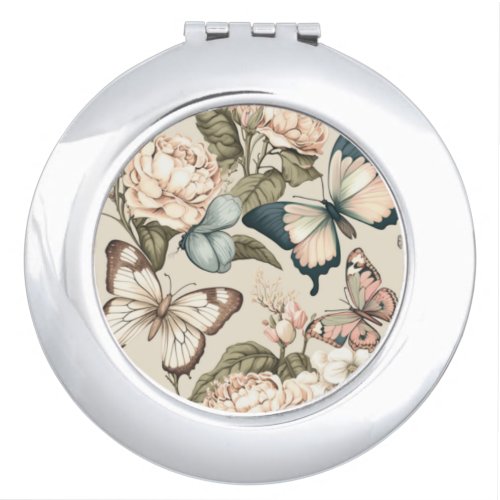 Butterflies and flowers pastel  compact mirror