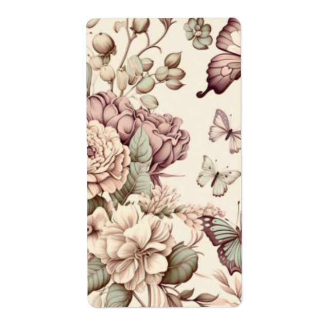 Butterflies and flowers pastel decor label (Front)