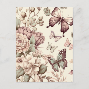 Butterflies and flowers pastel decor postcard