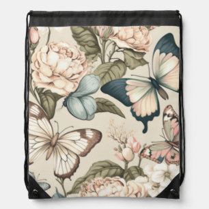 Butterflies and flowers pastel drawstring bag