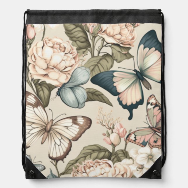 Butterflies and flowers pastel  drawstring bag (Front)