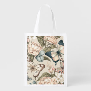 Butterflies and flowers pastel  grocery bag
