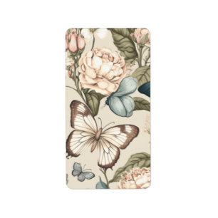 Butterflies and flowers pastel label