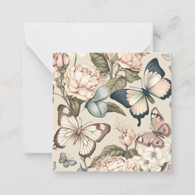 Butterflies and flowers pastel  note card (Front)