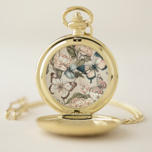 Butterflies and flowers pastel  pocket watch