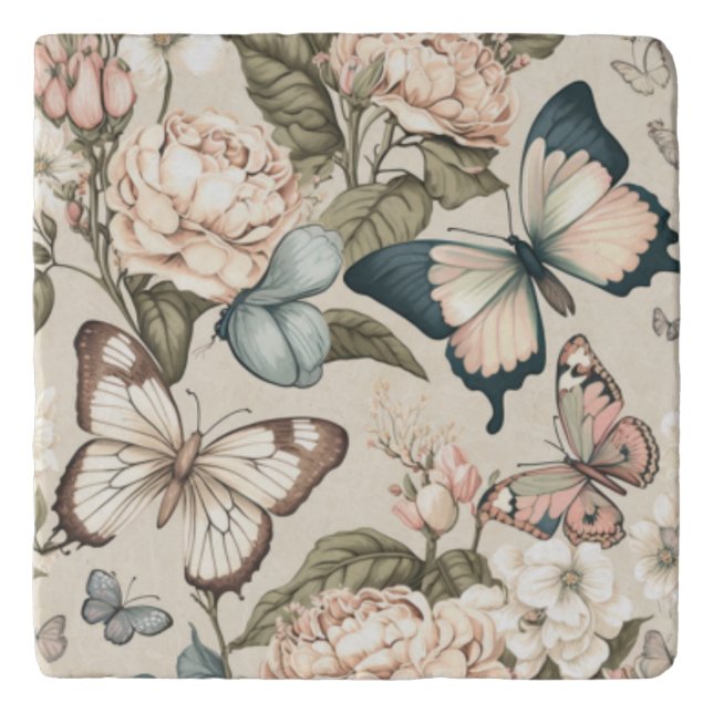 Butterflies and flowers pastel  trivet (Front)