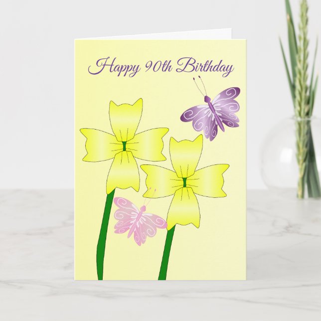 Butterflies And Flowers Personalised 90th Birthday Card (Front)