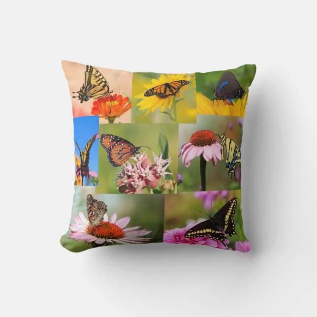 Butterflies and Flowers Photo Collage Throw Pillow (Front)