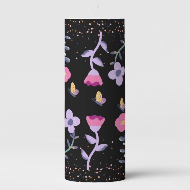 butterflies and flowers pillar candle (Front)
