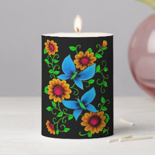 Butterflies and Flowers Pillar Candle