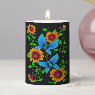 Butterflies and Flowers Pillar Candle