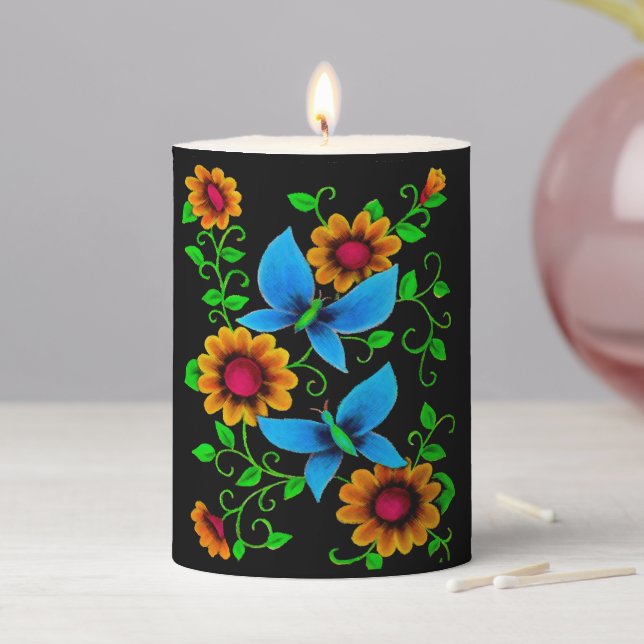 Butterflies and Flowers Pillar Candle (In Situ)