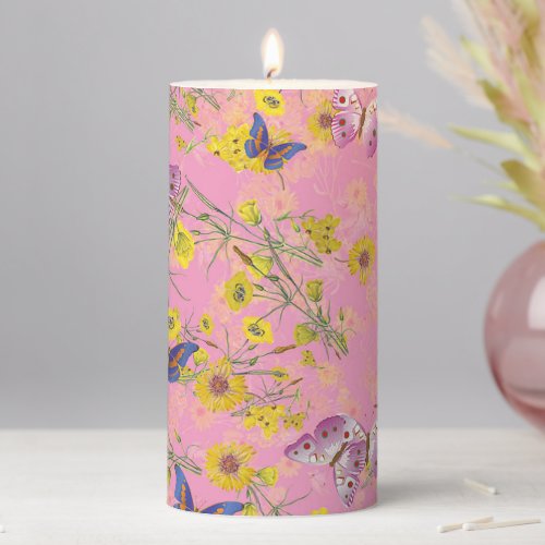 Butterflies and Flowers Pillar Candle