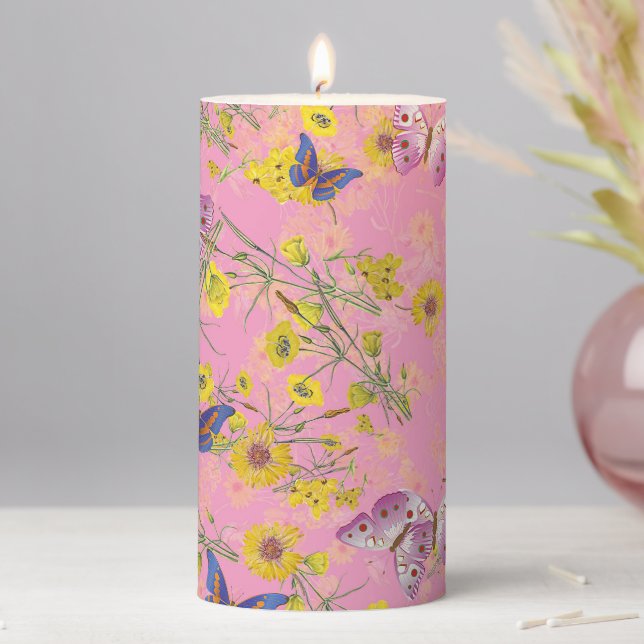 Butterflies and Flowers Pillar Candle (In Situ)