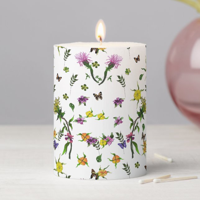 Butterflies and Flowers Pillar Candle (In Situ)