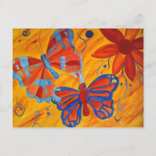 butterflies and flowers postcard