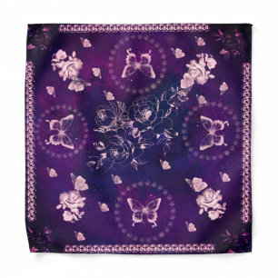 Butterflies and Flowers - Purple Bandana