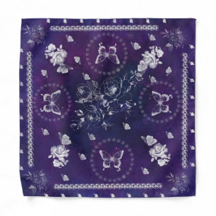 Butterflies and Flowers - Purple Blue Art Bandana