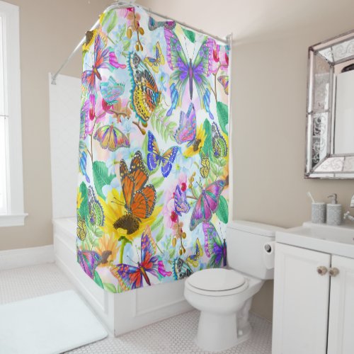 Butterflies and Flowers Shower Curtain