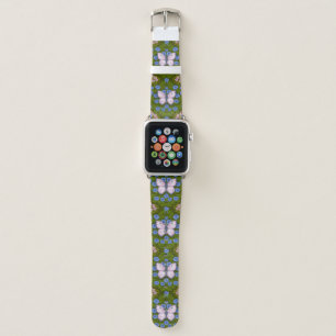 Butterflies and flowers symmetry, blue and pink apple watch band