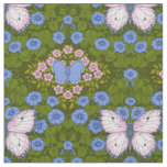 Butterflies and flowers symmetry, blue and pink fabric