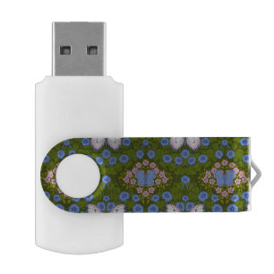 Butterflies and flowers symmetry, blue and pink flash drive