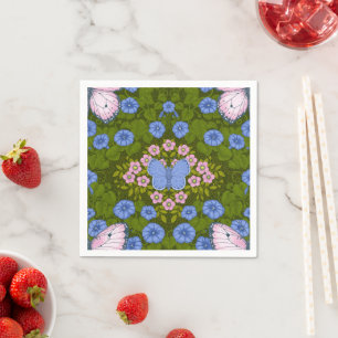 Butterflies and flowers symmetry, blue and pink napkins
