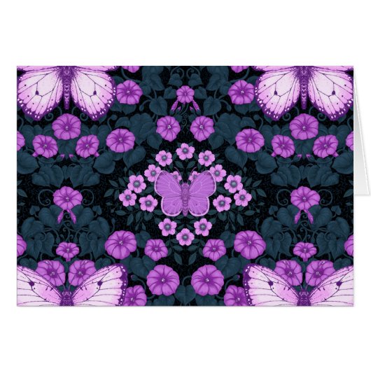 Butterflies and flowers symmetry, violet and blue (Front Horizontal)