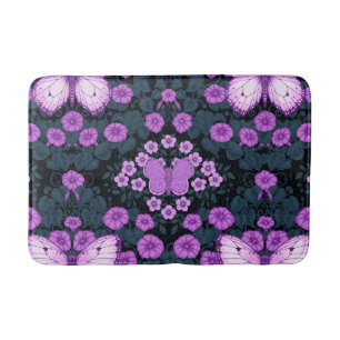 Butterflies and flowers symmetry, violet and blue bath mat