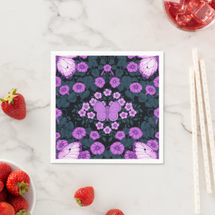Butterflies and flowers symmetry, violet and blue napkins