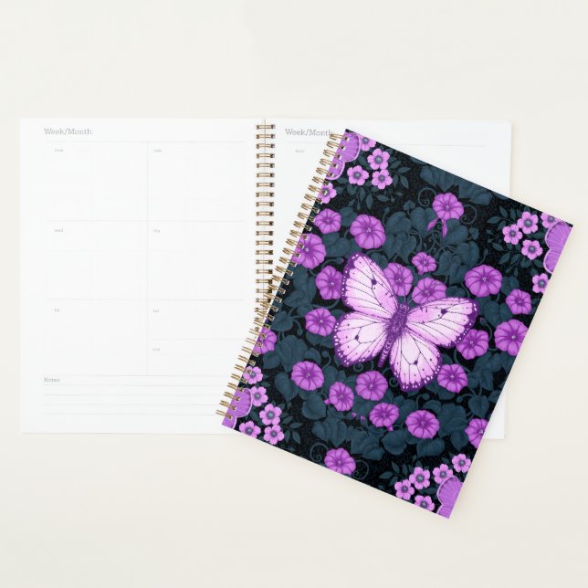 Butterflies and flowers symmetry, violet and blue planner (Display)