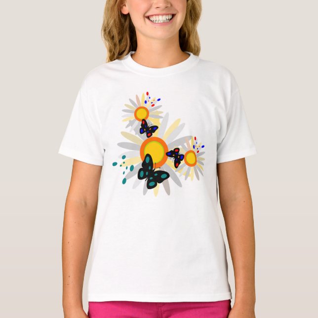 Butterflies and Flowers T-Shirt (Front)