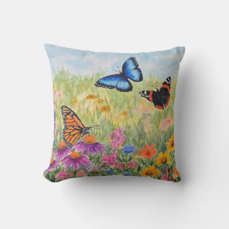 Butterflies and flowers throw pillow