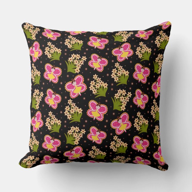Butterflies and flowers throw pillow (Front)
