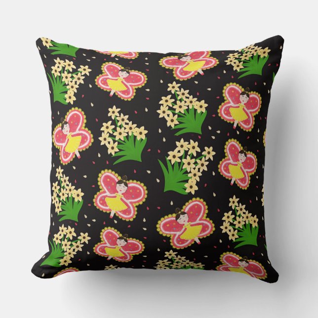Butterflies and flowers throw pillow (Front)