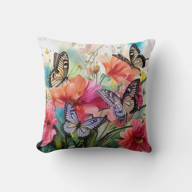 Butterflies and Flowers Throw Pillow (Front)