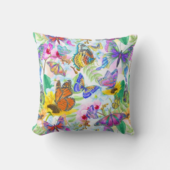 Butterflies and Flowers Throw Pillow (Front)