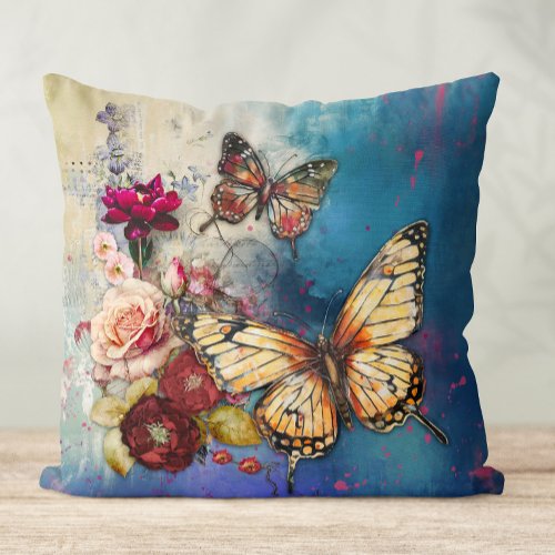 Butterflies and Flowers Throw Pillow