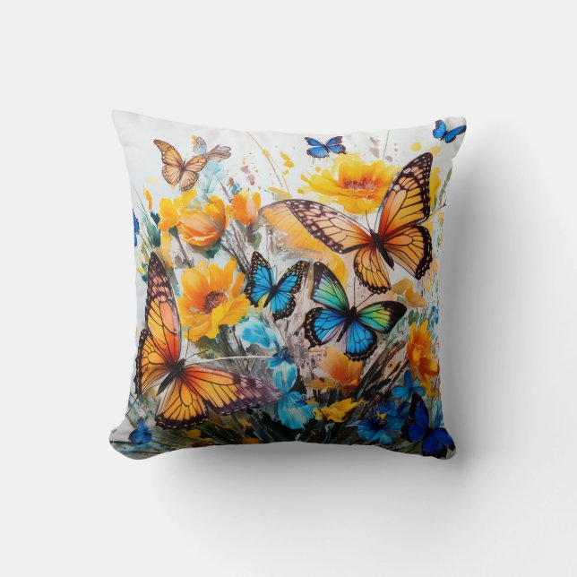 Butterflies and Flowers Throw Pillow (Front)