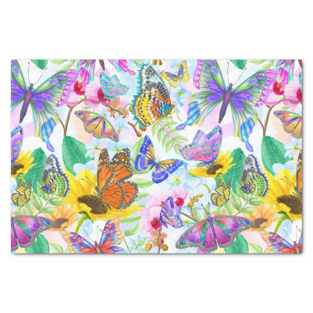 Butterflies and Flowers Tissue Paper | Zazzle