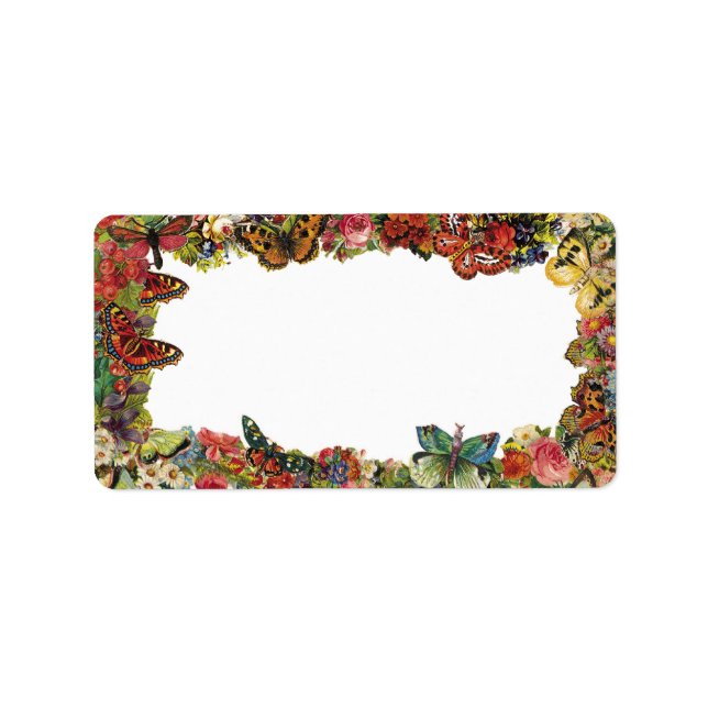Butterflies and Flowers Vintage Border Label (Front)